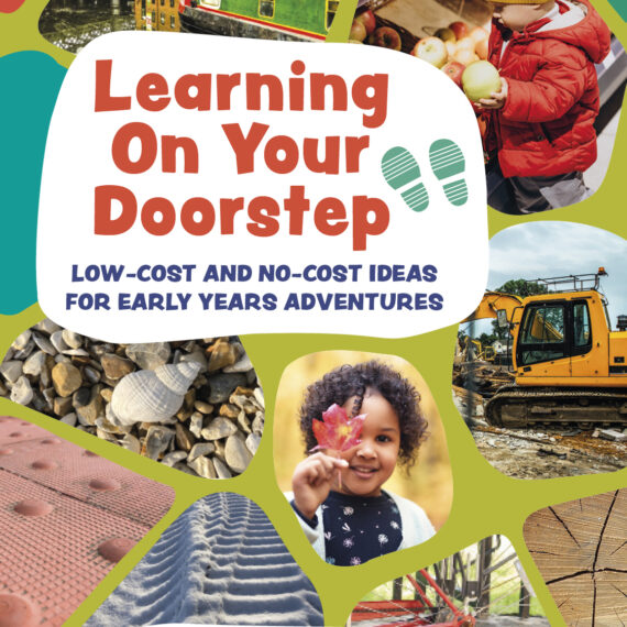 book cover design 'Learning on Your Doorstep' wtoh images in paving slab shapes of images of children, and things to do